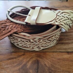 NWT American Eagle Leather Woven Belt M/L White Western Boho Cottagecore